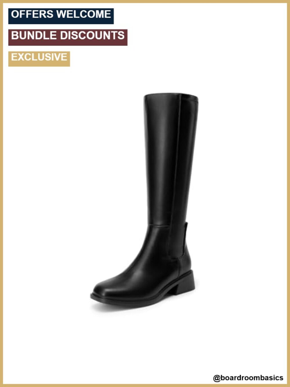 Knee High Riding Tall Boots Elastic PU Square Toe Side Zip 1.57 Inch Heel